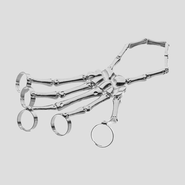 دستبند بنگل استیل انگشتری مدل Bones رنگ ثابت
