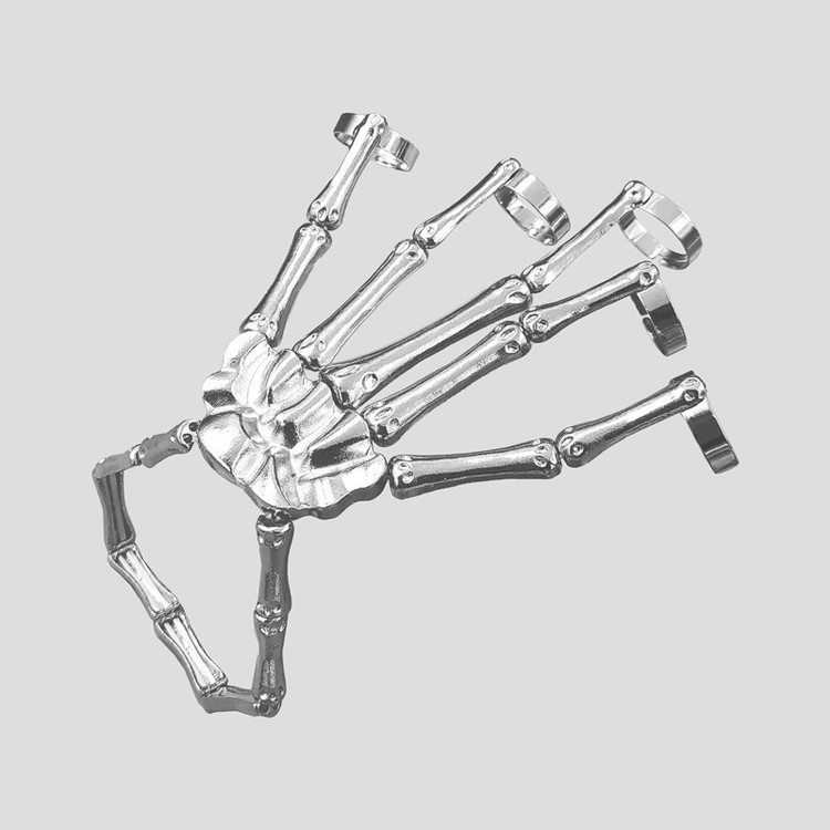 دستبند بنگل استیل انگشتری مدل Bones رنگ ثابت