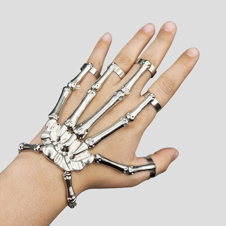 دستبند بنگل استیل انگشتری مدل Bones رنگ ثابت