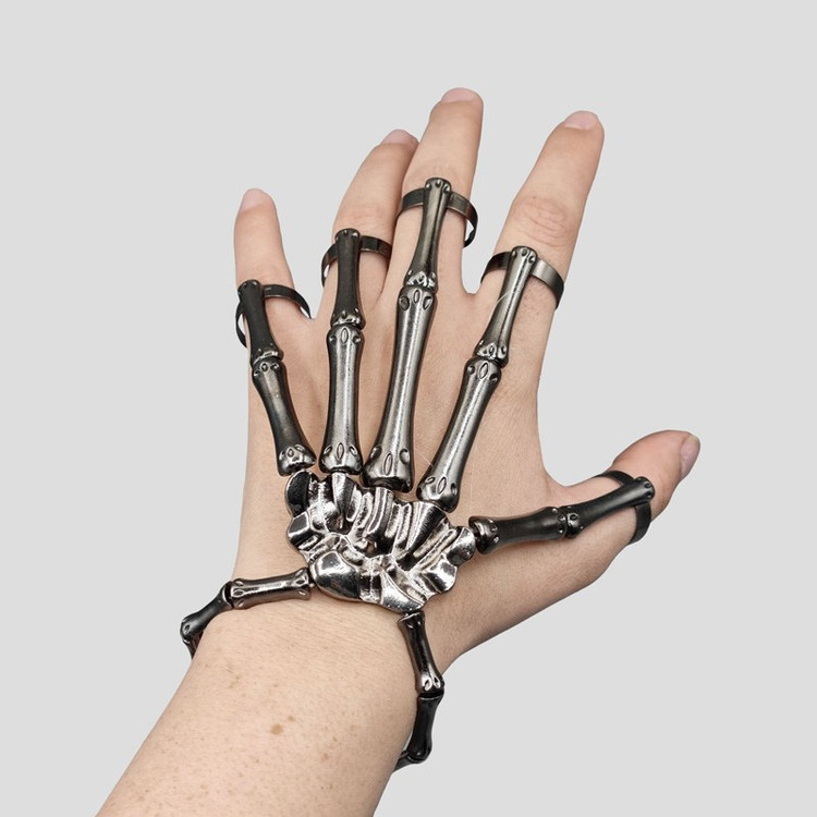 دستبند بنگل استیل انگشتری مدل Bones رنگ ثابت