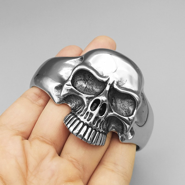 دستبند بنگل استیل اسکلتی مدل Huge Skull رنگ ثابت