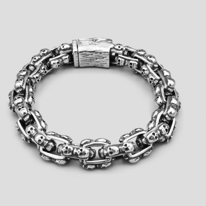 دستبند بنگل استیل اسکلت مدل Chain Skull رنگ ثابت