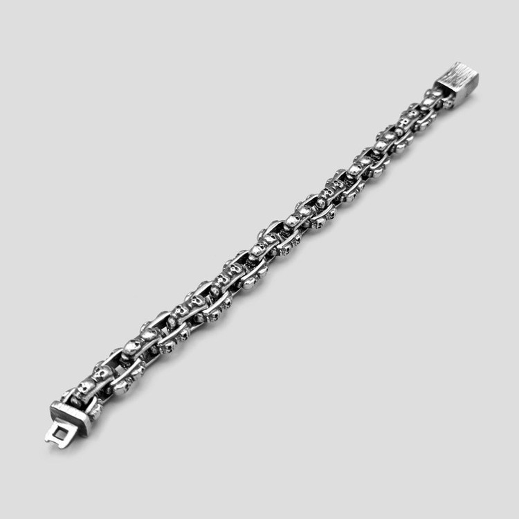 دستبند بنگل استیل اسکلت مدل Chain Skull رنگ ثابت