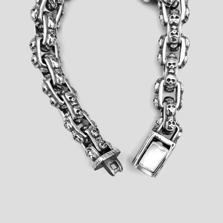 دستبند بنگل استیل اسکلت مدل Chain Skull رنگ ثابت