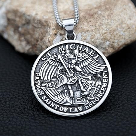 گردنبند و پلاک آویز استیل فرشته سنت مایکل میکائیل رنگ ثابت کد ar