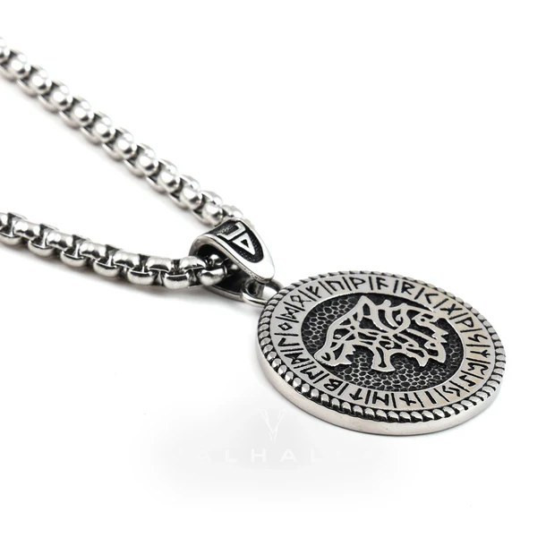 گردنبند و پلاک آویز استیل Viking Wolf Fenrir گرگ وایکینگ رنگ ثابت کد ar