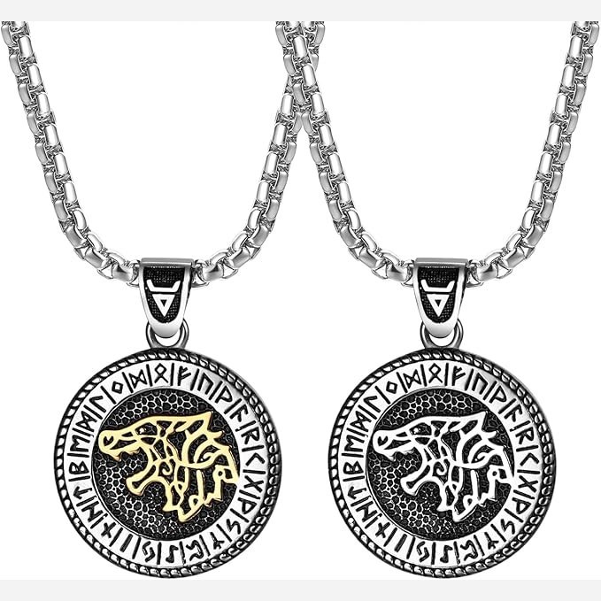 گردنبند و پلاک آویز استیل Viking Wolf Fenrir گرگ وایکینگ رنگ ثابت کد ar