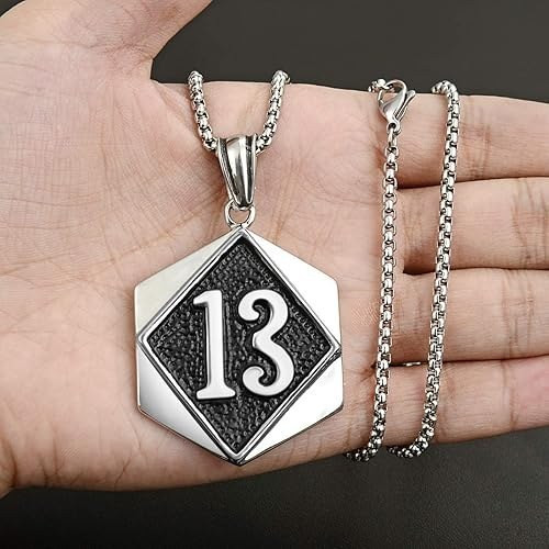 گردنبند و پلاک آویز استیل 13 عدد خوش شانسی رنگ ثابت کد ar