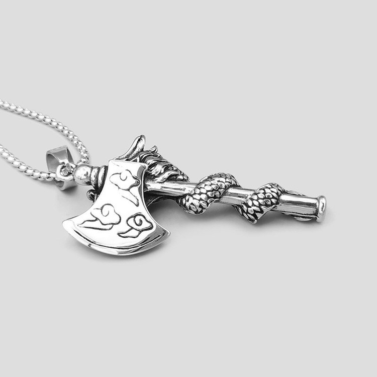 گردنبند و پلاک آویز استیل Dragon طرح اژدها و تبر رنگ ثابت کد ar