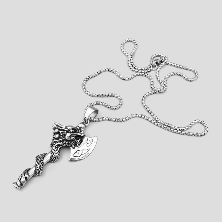 گردنبند و پلاک آویز استیل Dragon طرح اژدها و تبر رنگ ثابت کد ar