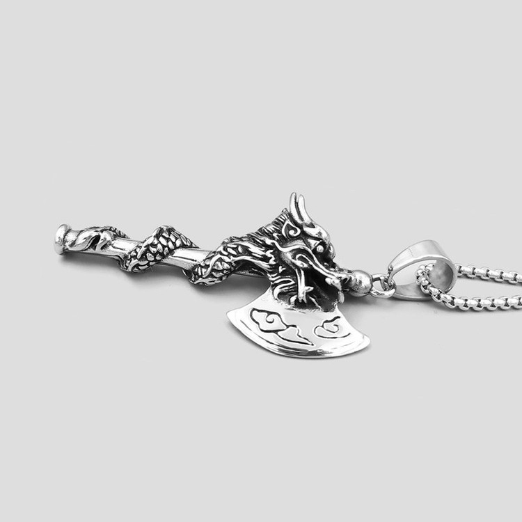 گردنبند و پلاک آویز استیل Dragon طرح اژدها و تبر رنگ ثابت کد ar