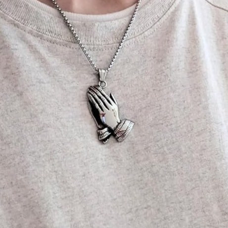 گردنبند و پلاک آویز استیل طرح دستان دعا گو رنگ ثابت کد ar
