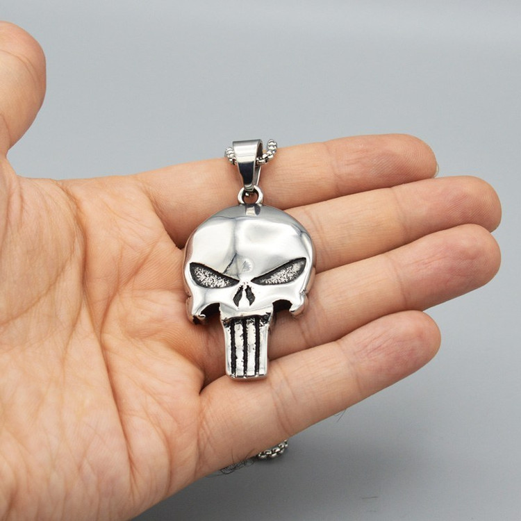 گردنبند و پلاک آویز استیل پانیشر punisher رنگ ثابت کد ar
