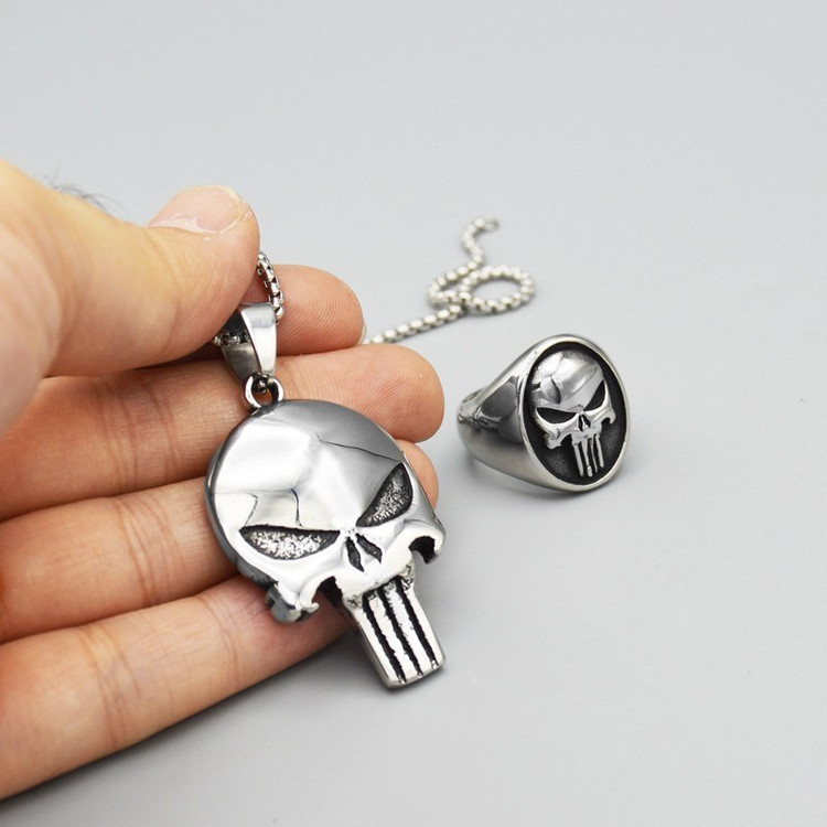 گردنبند و پلاک آویز استیل پانیشر punisher رنگ ثابت کد ar