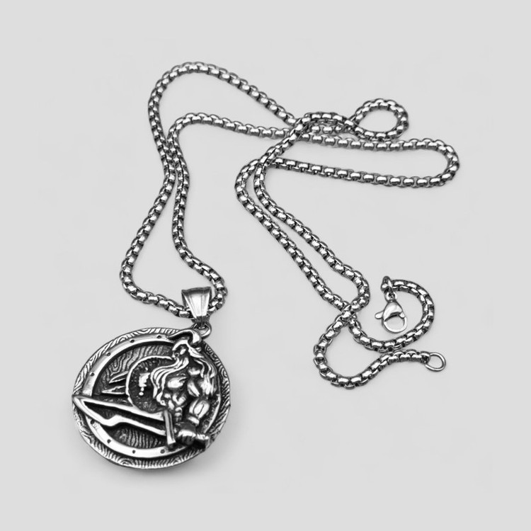 گردنبند و پلاک آویز استیل وایکینگی مدل Viking Warrior رنگ ثابت کد ar