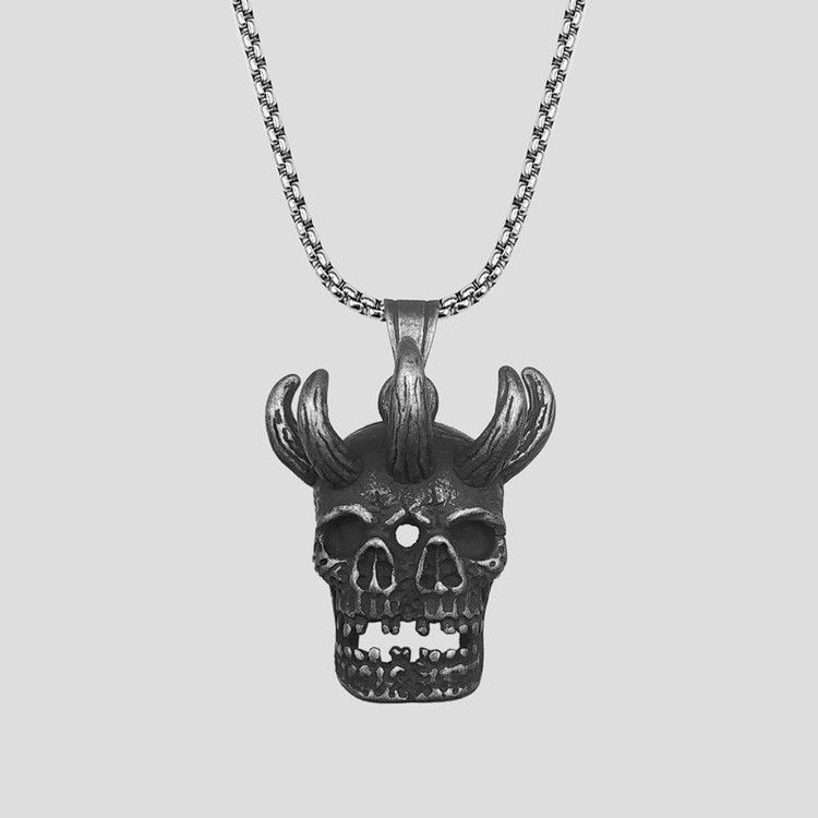 گردنبند و پلاک آویز استیل اسکلت مدل Merged Skulls رنگ ثابت کد ar