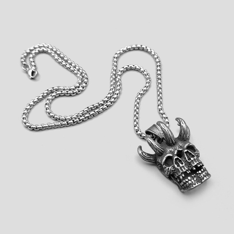گردنبند و پلاک آویز استیل اسکلت مدل Merged Skulls رنگ ثابت کد ar