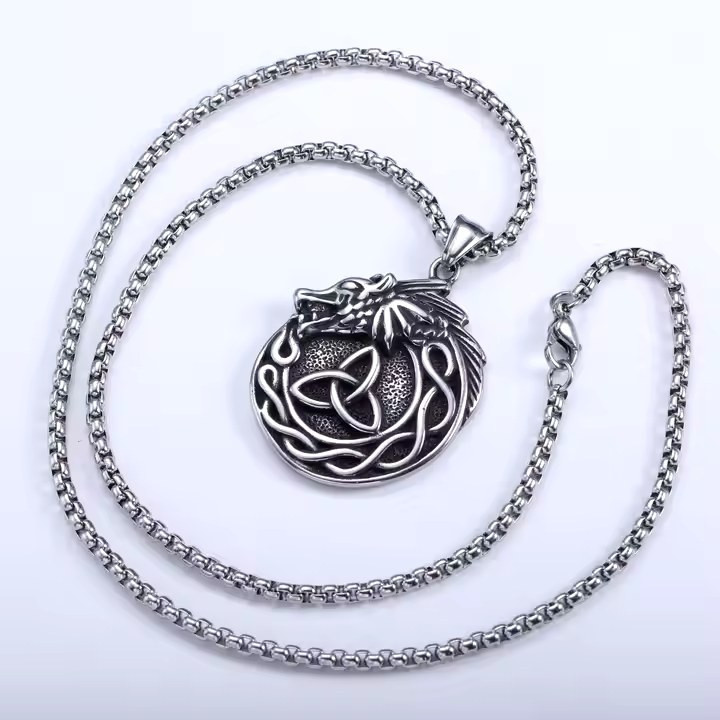گردنبند و پلاک آویز استیل طرح گره بی نهایت اژدها رنگ ثابت کد ar