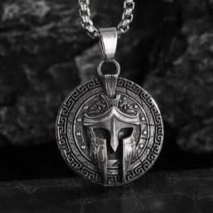 گردنبند و پلاک آویز استیل اسپارتان جنگجو رنگ ثابت کد ar