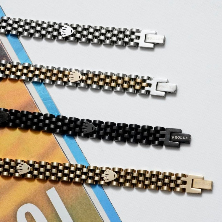 دستبند و انگشتر فری سایز استیل مدل بند ساعت رولکس ROLEX همراه پلاک در سایز و رنگ متنوع رنگ ثابت کد MP