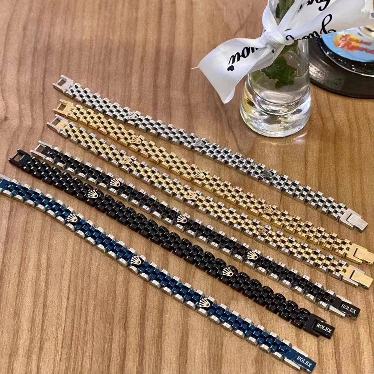 دستبند طرح بند ساعت پلاک دار رولکس ROLEX پرفروش استیل رنگ ثابت ارسال رایگان کد1