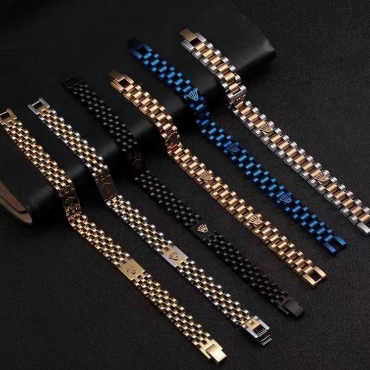 دستبند طرح بند ساعت پلاک دار رولکس ROLEX پرفروش استیل رنگ ثابت ارسال رایگان کد1