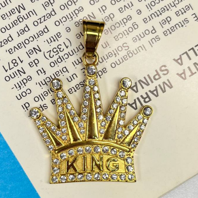 پلاک درجه 1 استیل طرح تاج کینگ king نگین کاری شده رنگ ثابت ضد حساسیت