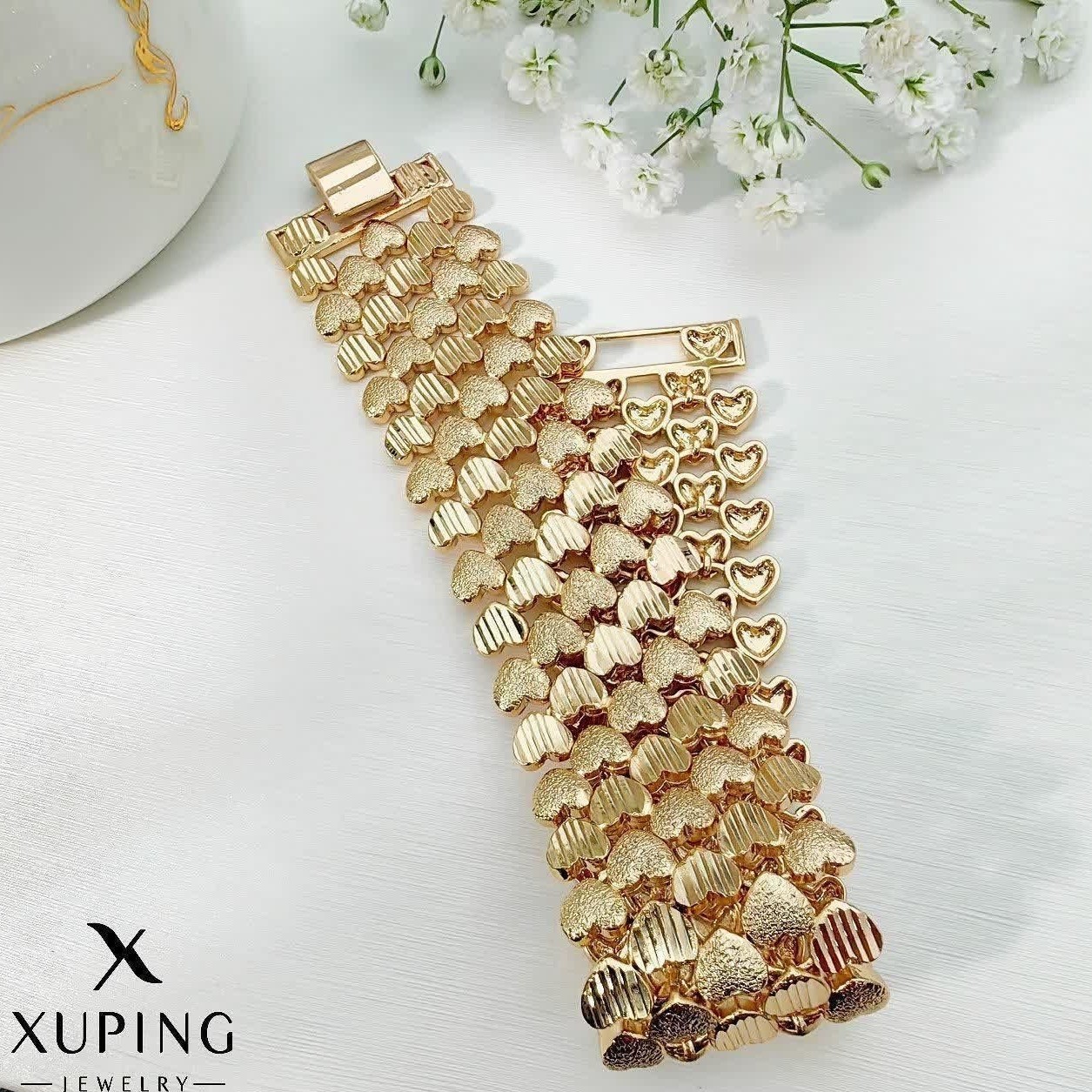 دستبند ضخیم و عریض ژوپینگ زنانه مدل طلا