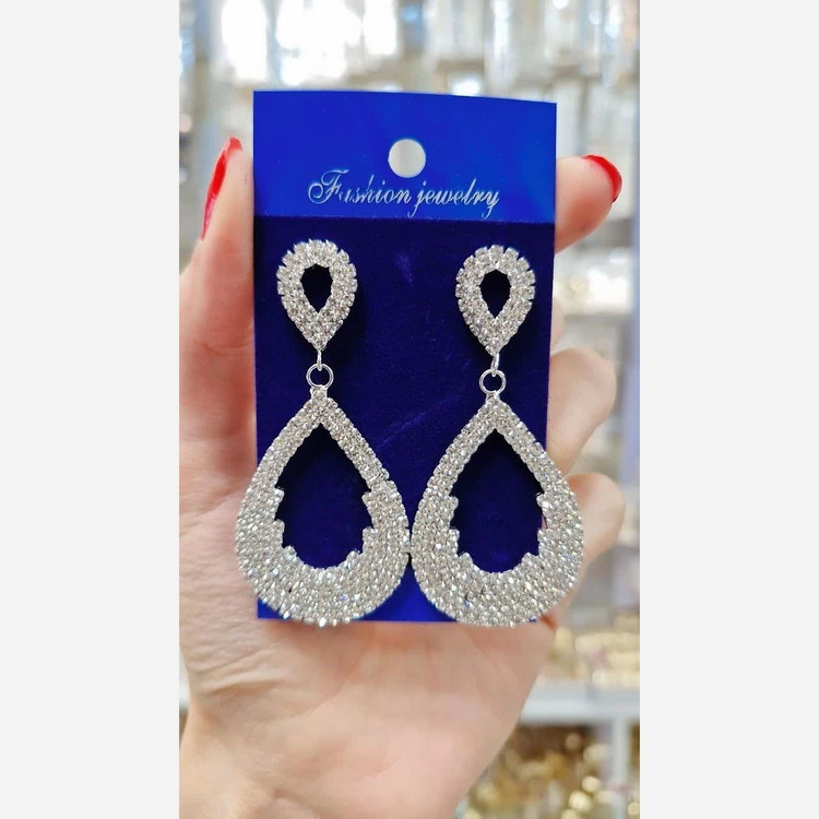 گوشواره طرح جواهری نگینی رنگ ثابت
