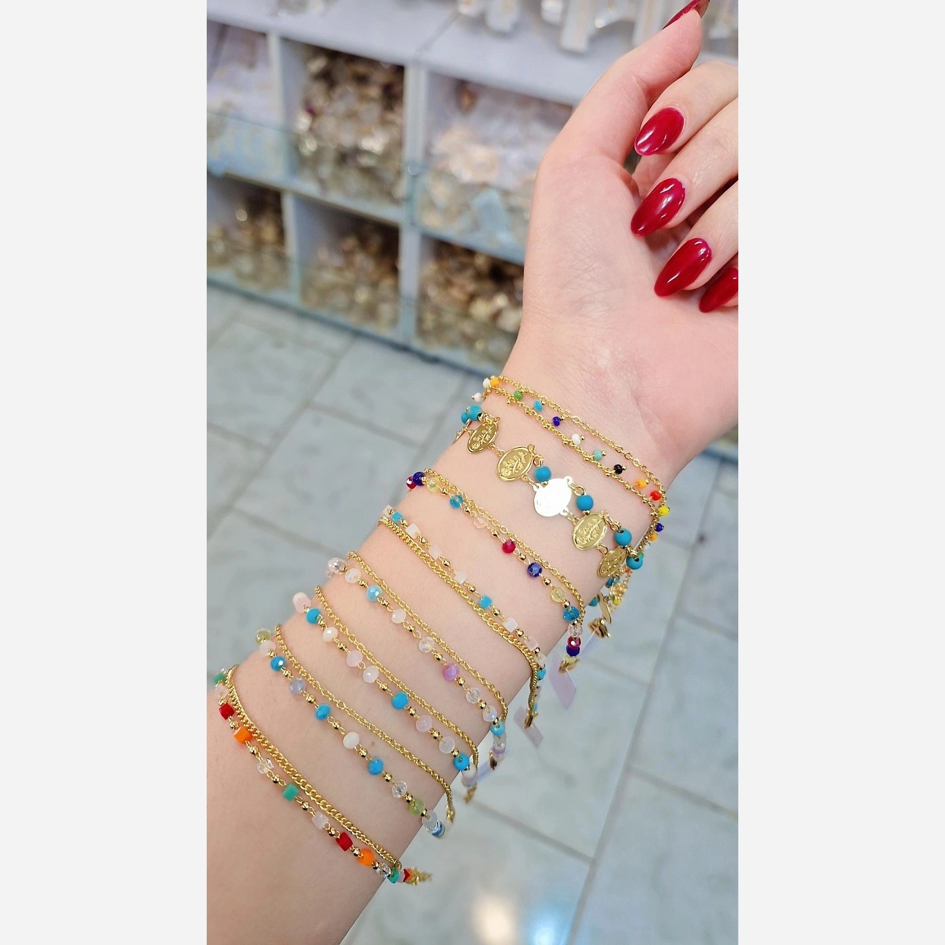 دستبند زنانه  مهره ای رنگ ثابت