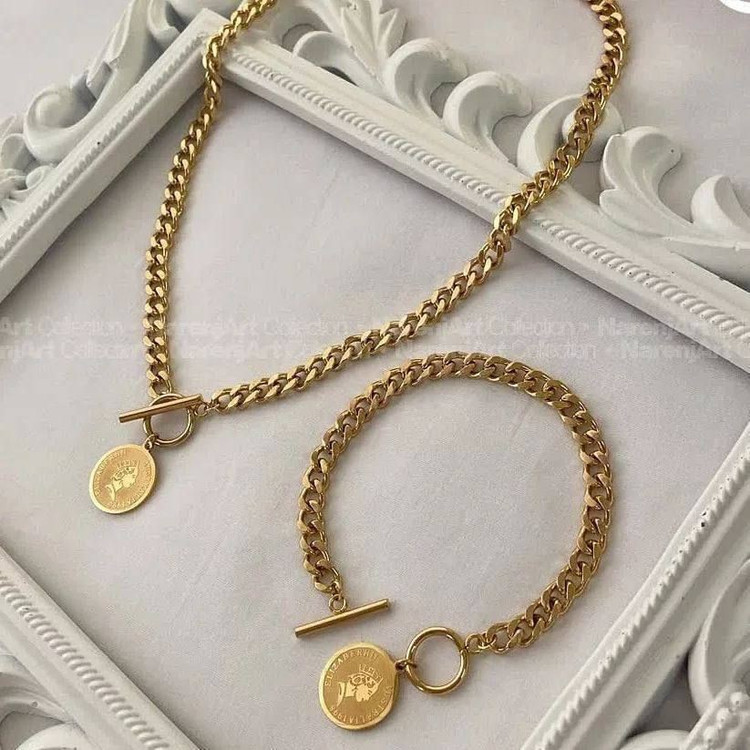 ست گردنبند و دستبند کارتیر با قفل T آویز الیزابت