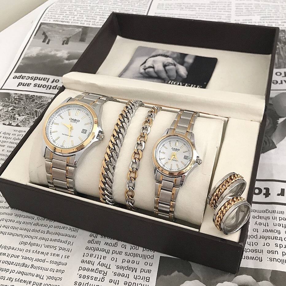 ست ساعت زنانه و مردانه با دستبند حلقه ساعت ضد آب مارک CASIO