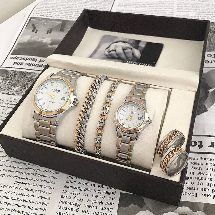 ست ساعت زنانه و مردانه با دستبند حلقه ساعت ضد آب مارک CASIO