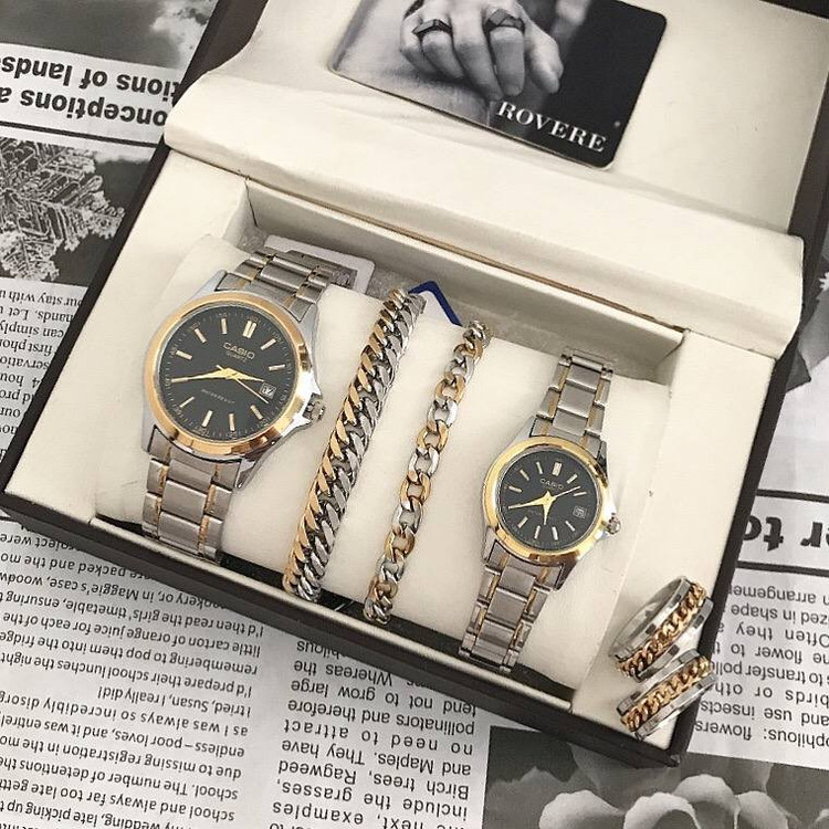 ست ساعت زنانه و مردانه با دستبند حلقه ساعت ضد آب مارک CASIO