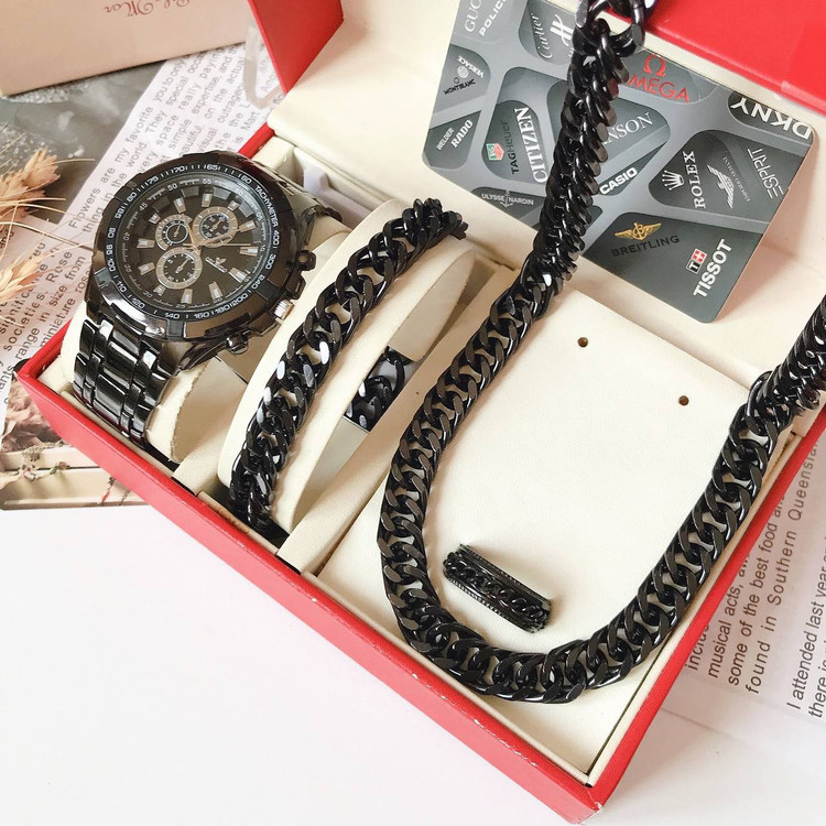 ست ساعت و دستبند و انگشتر و گردنبند طرح کارتیر مردانه ساعت مارک ORLANDOکد L54290