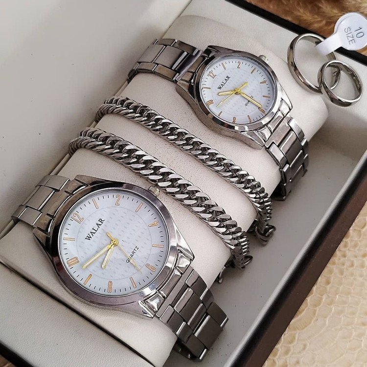 ساعت ست زنانه و مردانه همراه دستبندکارتیر و حلقه ست مارک ساعت WALAR در دو رنگ صفحه مختلف کدL440558