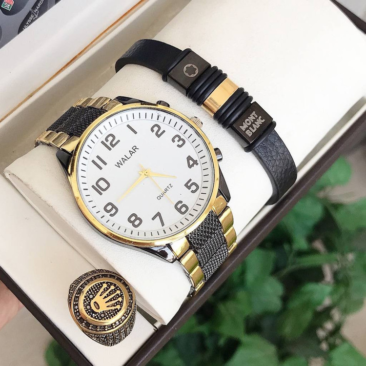 ست ساعت و دستبند و انگشتر مردانه ساعت مارک WALAR کد L300999