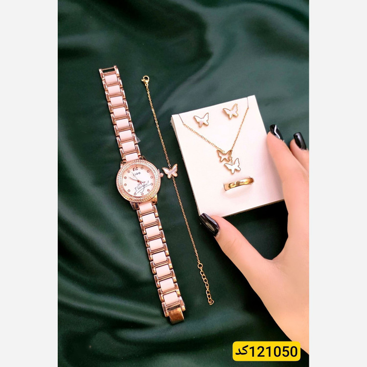 ست دخترانه ساعت و سرویس پروانه رنگ ثابت کد 1050