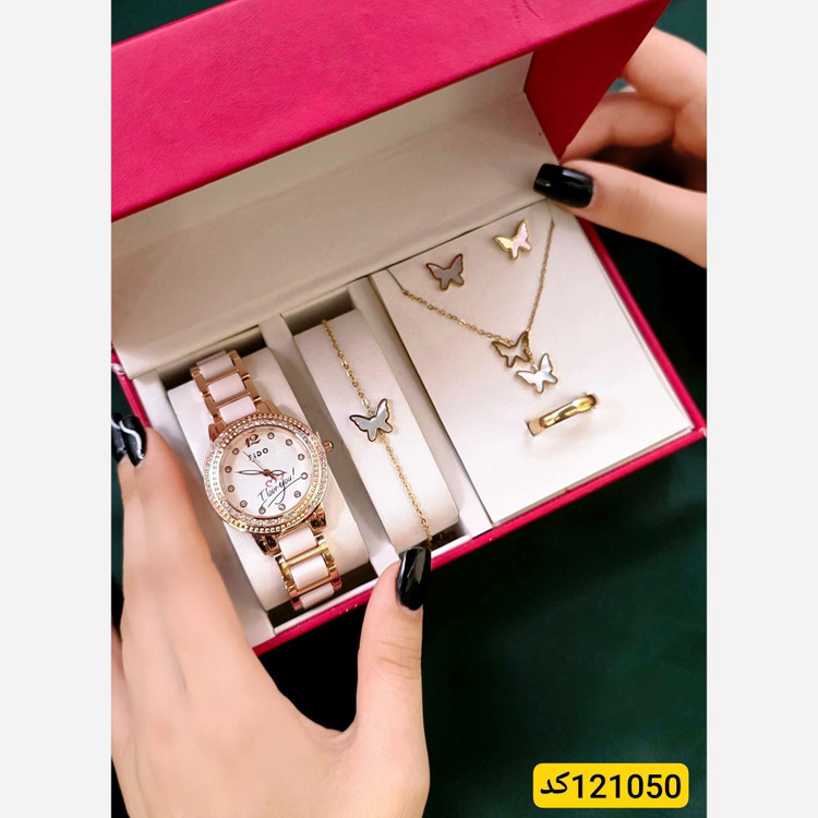 ست دخترانه ساعت و سرویس پروانه رنگ ثابت کد 1050