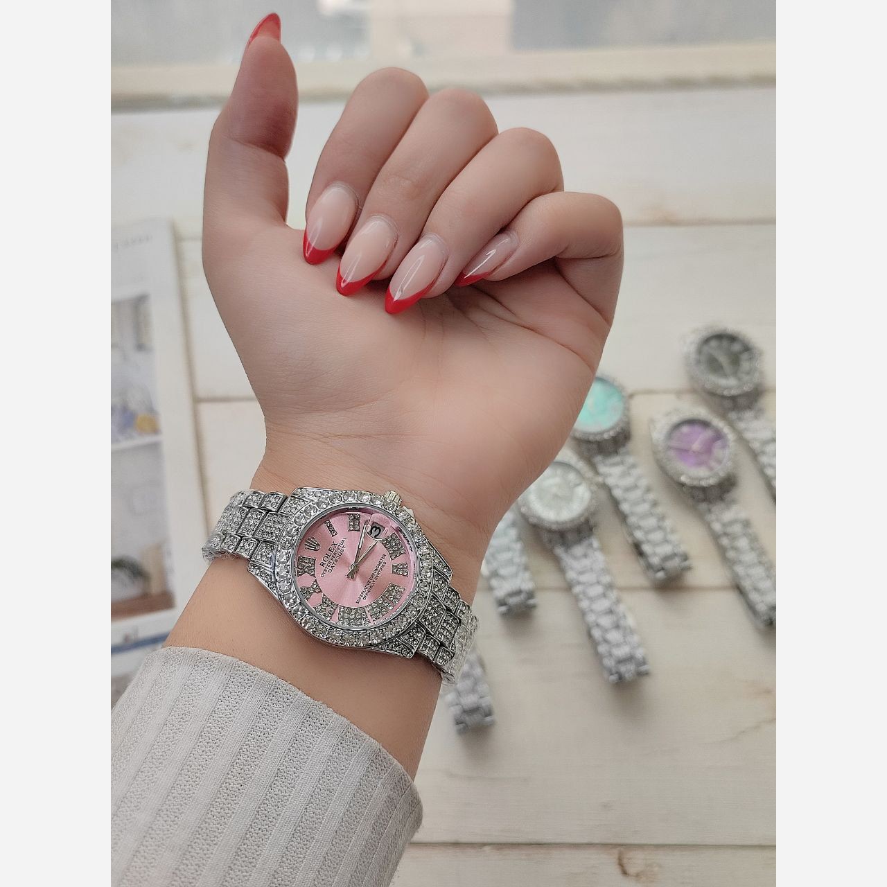 ساعت مچی دخترانه رولکس پر نگین  کد 855 جدید