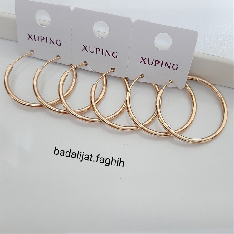 گوشواره ژوپینگ حلقه ای کاملا رنگ ثابت قطر 3 سانت با آبکاری طلا ورق بزنید لطفا