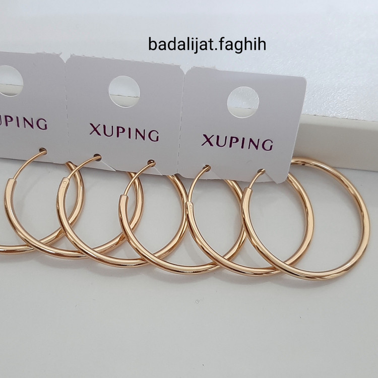 گوشواره ژوپینگ حلقه ای کاملا رنگ ثابت قطر 3 سانت با آبکاری طلا ورق بزنید لطفا