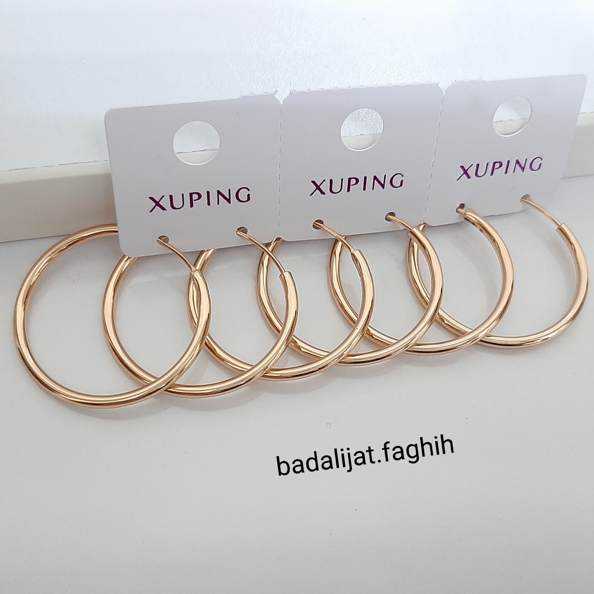 گوشواره ژوپینگ حلقه ای کاملا رنگ ثابت قطر 3 سانت با آبکاری طلا ورق بزنید لطفا