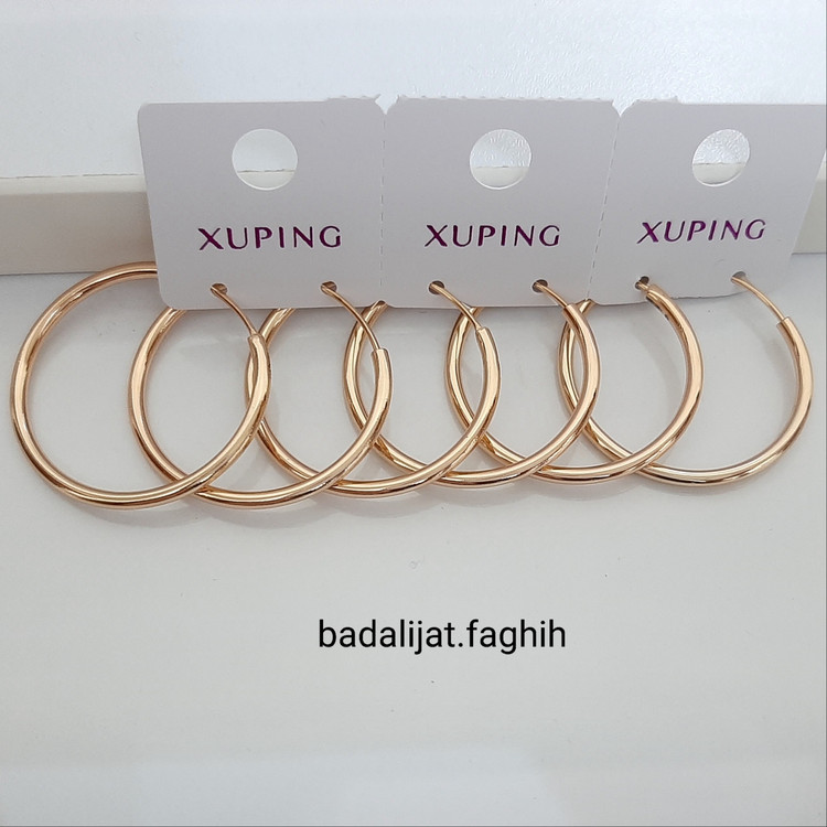 گوشواره ژوپینگ حلقه ای کاملا رنگ ثابت قطر 3 سانت با آبکاری طلا ورق بزنید لطفا