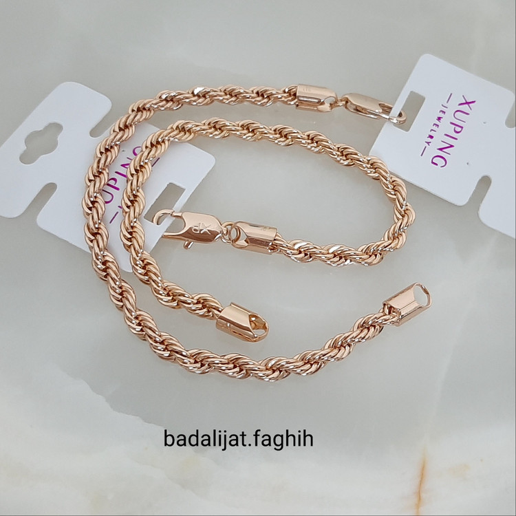 دستبند ژوپینگ طنابی طرح طلا کاملا رنگ ثابت با آبکاری طلا ورق بزنید و جزئیات کار رو بهتر ببینید