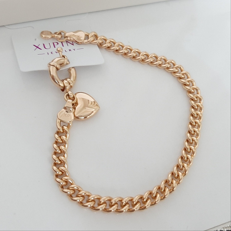دستبند ژوپینگ حک خورده کاملا رنگ ثابت با آویز قلب و آبکاری طلا ورق بزنید لطفا