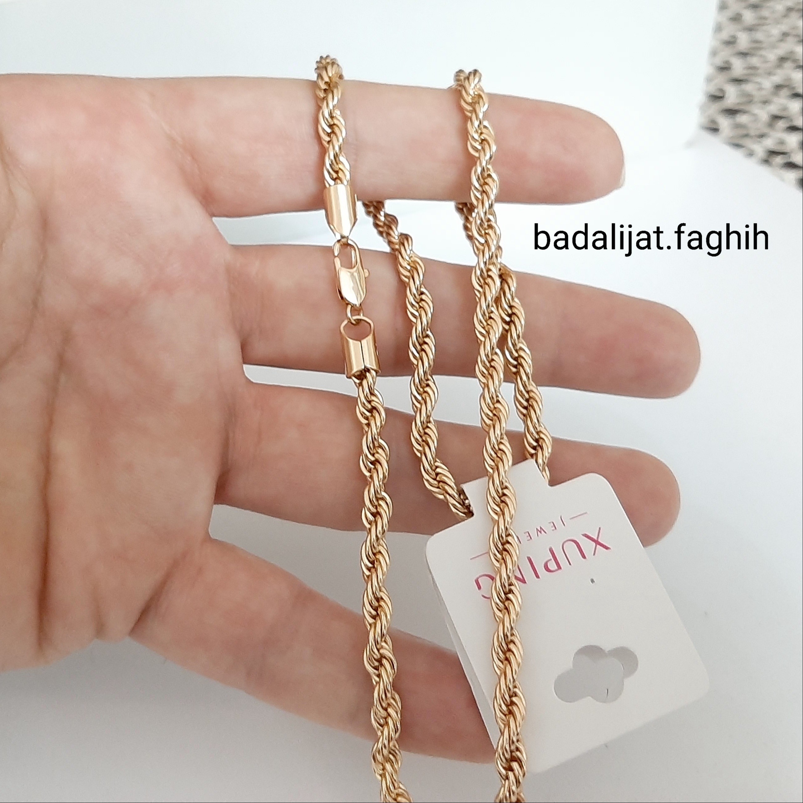 زنجیر طنابی ژوپینگ کاملا رنگ ثابت با آبکاری طلا و مناسب استفاده مدام ورق بزنید و توضیحات رو بخونید لطفا