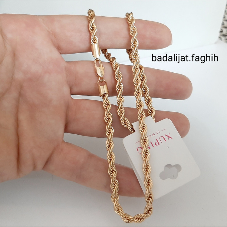 زنجیر طنابی ژوپینگ کاملا رنگ ثابت با آبکاری طلا و مناسب استفاده مدام ورق بزنید و توضیحات رو بخونید لطفا