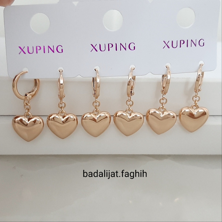 گوشواره ژوپینگ آویزی قلب سایز بزرگ کاملا رنگ ثابت و آبکاری طلا شده
