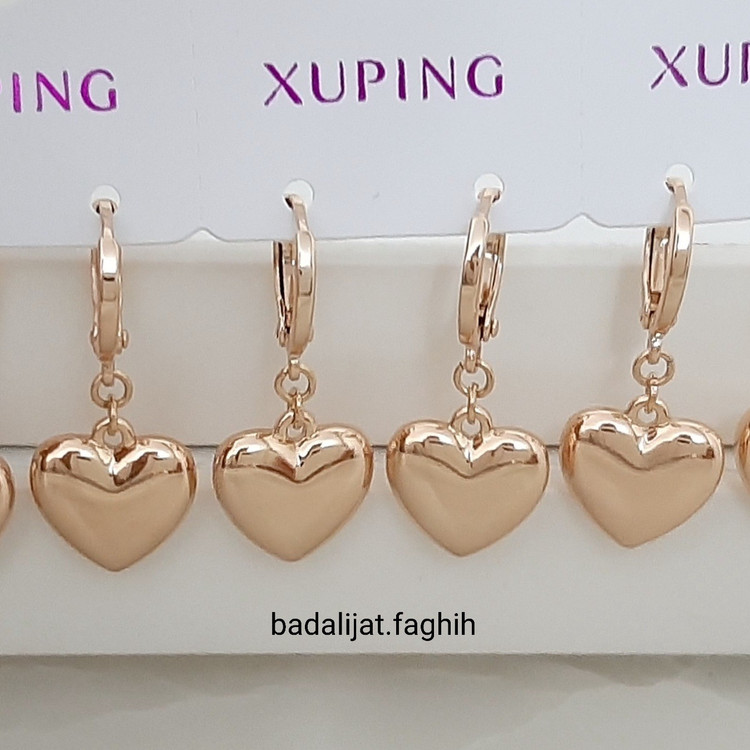 گوشواره ژوپینگ آویزی قلب سایز بزرگ کاملا رنگ ثابت و آبکاری طلا شده